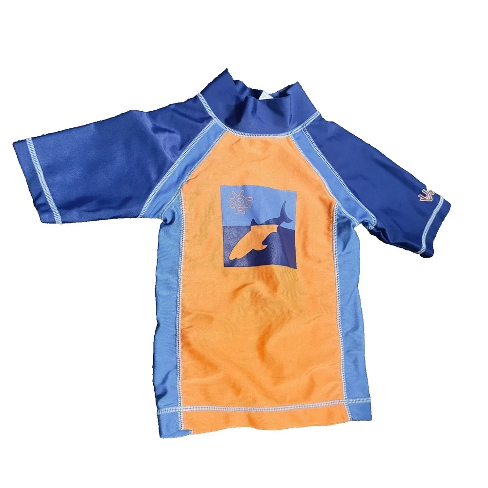 UV Skinz UPF 50 Baby Boy's Rash Guard Shirt orange‎ shark Size 12-18 mos